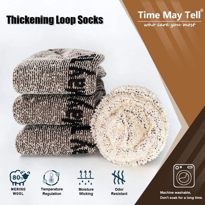 Time May Tell Mens Merino Wool Hiking Cushion Socks Thermal Warm Crew Winter Boot Socks Pack (2Dark grey,Light grey,Brown(4 pairs), US Size 9-13) - Image 2